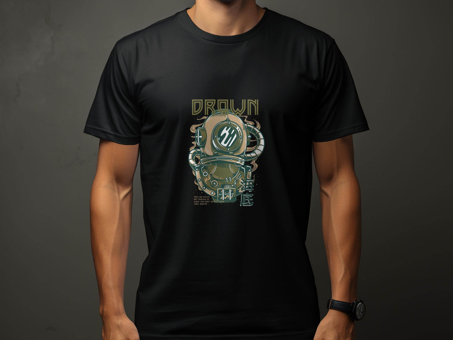 Retro Diving Helmet with DROWN Graphic Cool T-Shirt - Design & Vybe