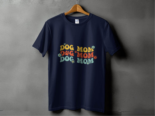 Dog Mom Retro Style with Flowers and Paw Prints T-Shirt - Design & Vybe