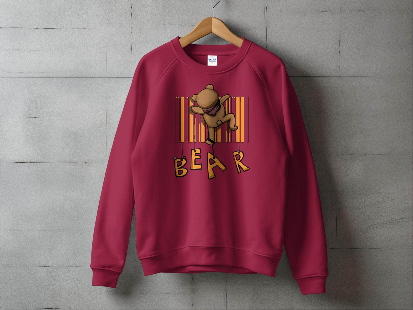 Funny Adorable Cute Bear Climbing Barcode Design Printed Sweater - Design & Vybe