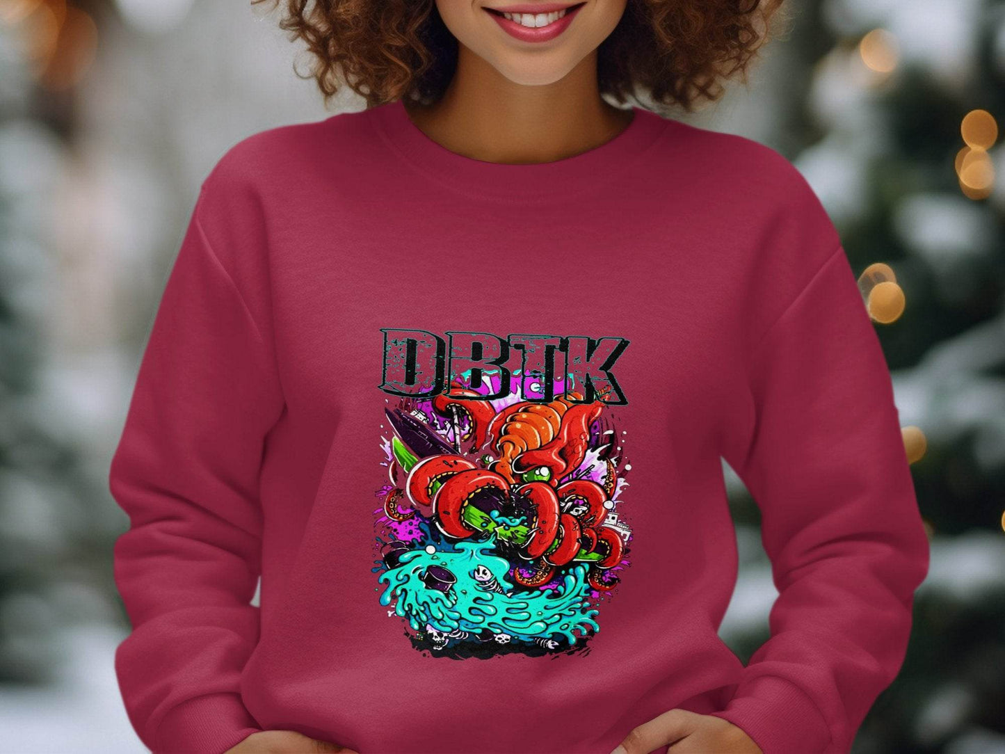 DBTK Octopus Rising with Splashes Graphic Print Sweater - Design & Vybe