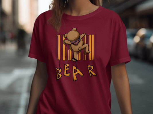 Funny Adorable Cute Bear Climbing Barcode Design Printed T-shirt - Design & Vybe