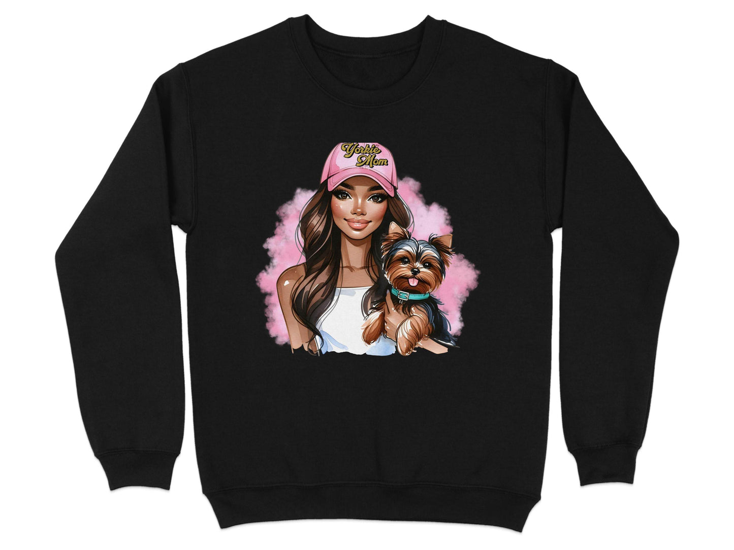 Yorkie Mom Hat with Adorable Dog Illustration Sweater - Design & Vybe
