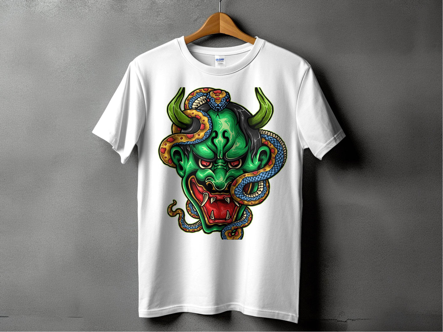 Bizarre Demon Face with Snake Design Horror T-Shirt - Design & Vybe
