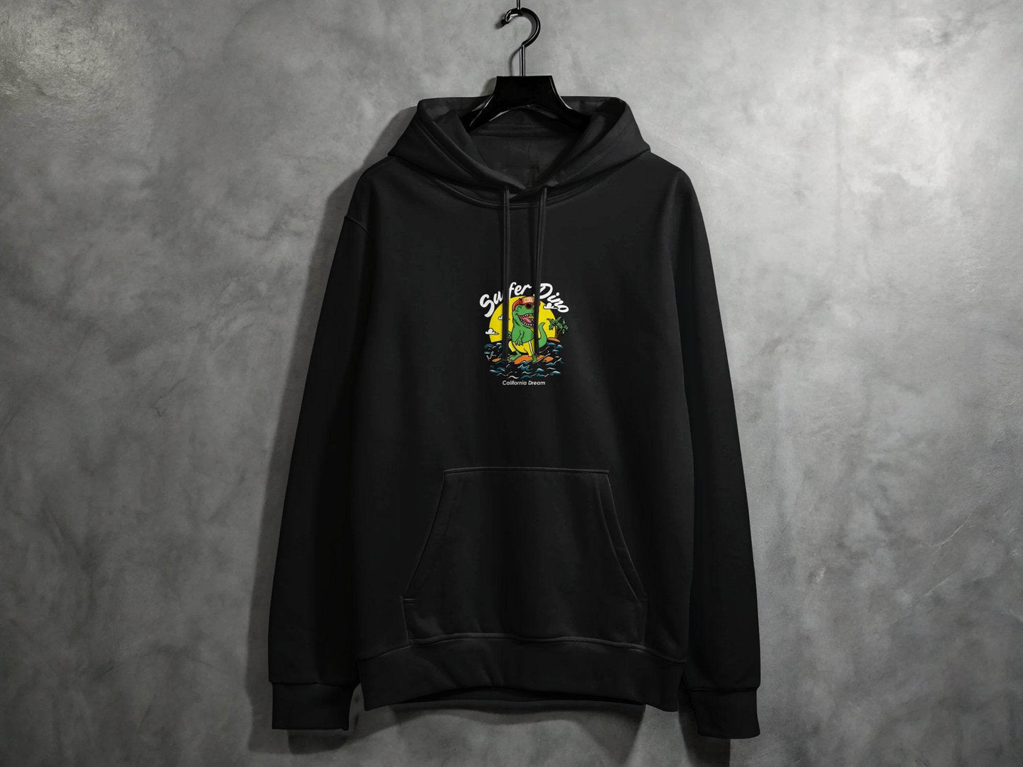 Cool Dinosaur Surfing Printed Stylish Hoodie - Design & Vybe
