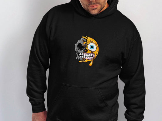 Half Skull Half Emoji With Teeth Out Vector Hoodie - Design & Vybe