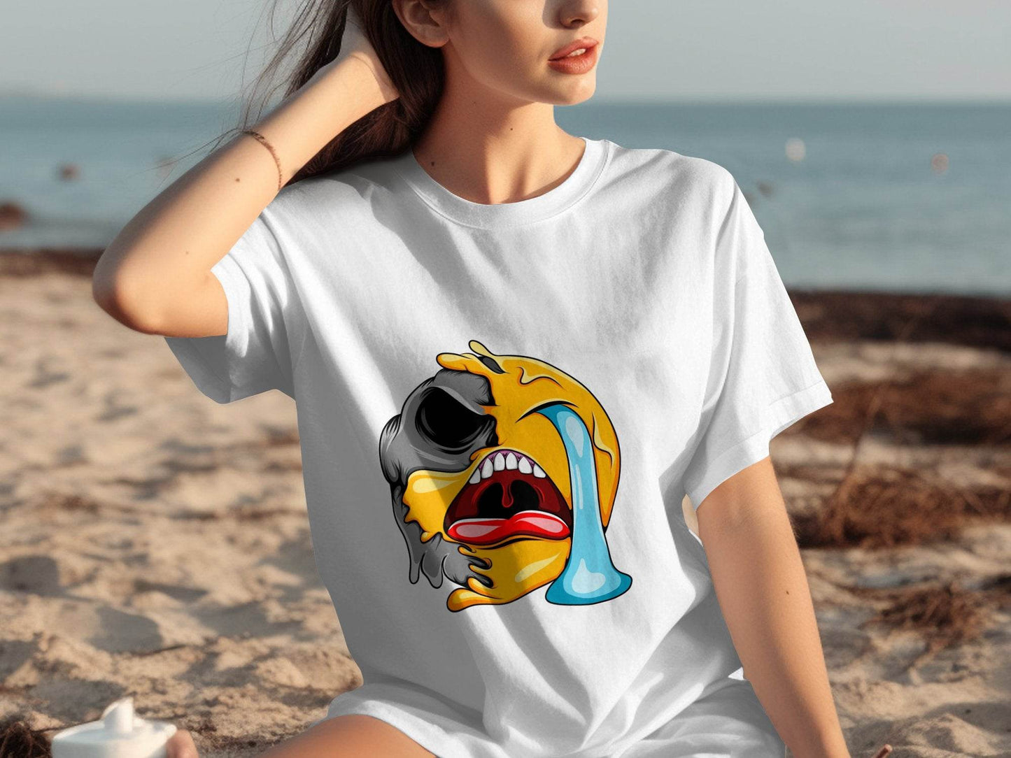 Melting Emoji Face Smiley Design Graphic T-Shirt - Design & Vybe