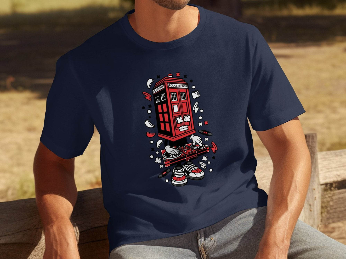 Unique DJ UK Phone Booth Design Graphic T-Shirt - Design & Vybe