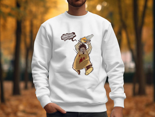 Horror Movie Villain with Chainsaw Illustration Sweater - Design & Vybe