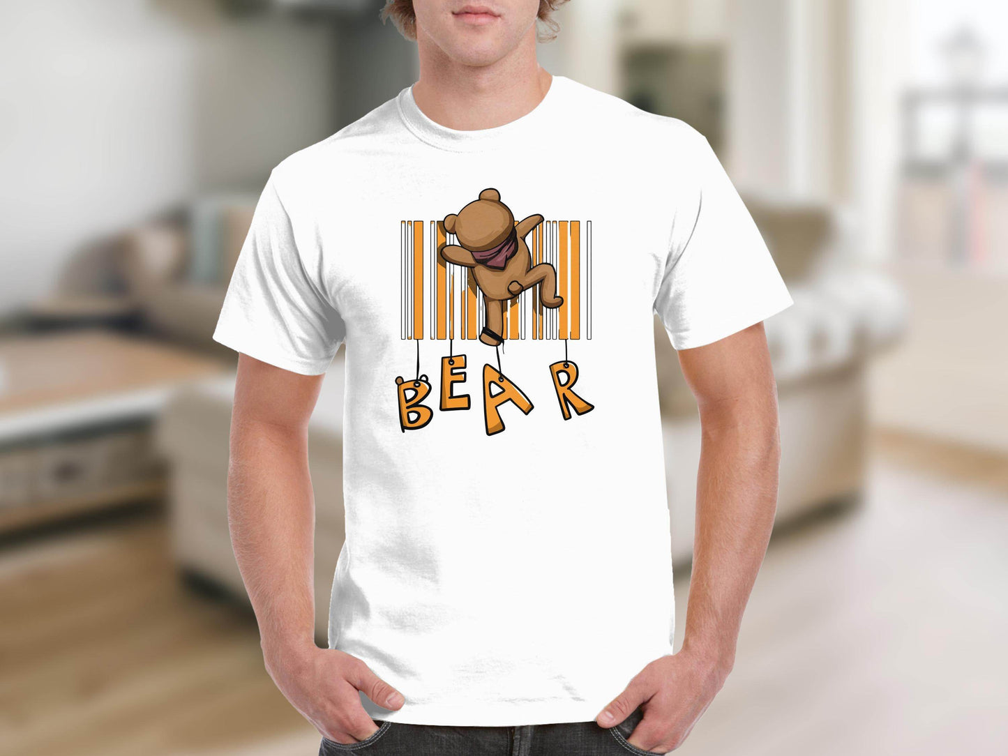 Funny Adorable Cute Bear Climbing Barcode Design Printed T-shirt - Design & Vybe