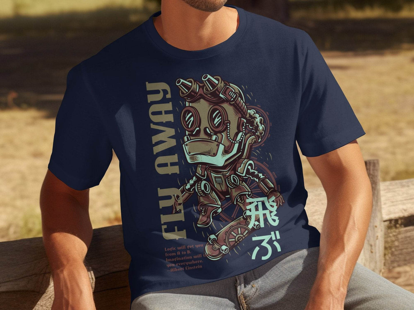 Fly Away Robot Design Featuring Einstein Quote T-Shirt - Design & Vybe