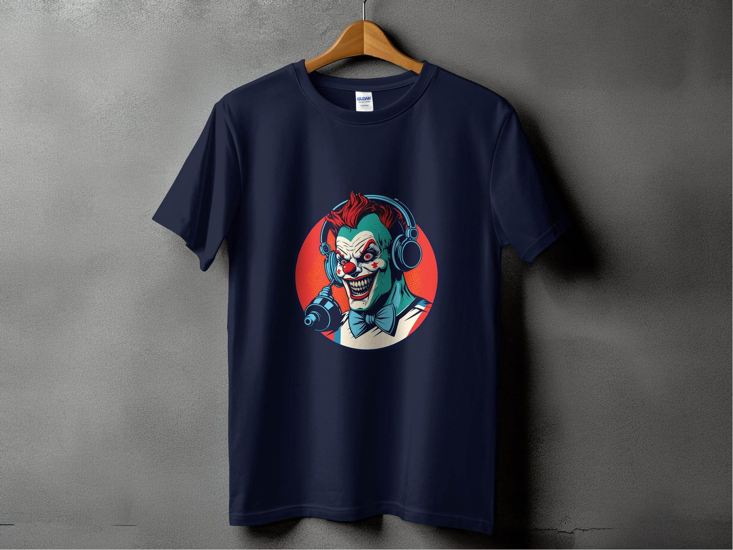 Evil Clown with Headphones Graphic Design Funny T-Shirt - Design & Vybe
