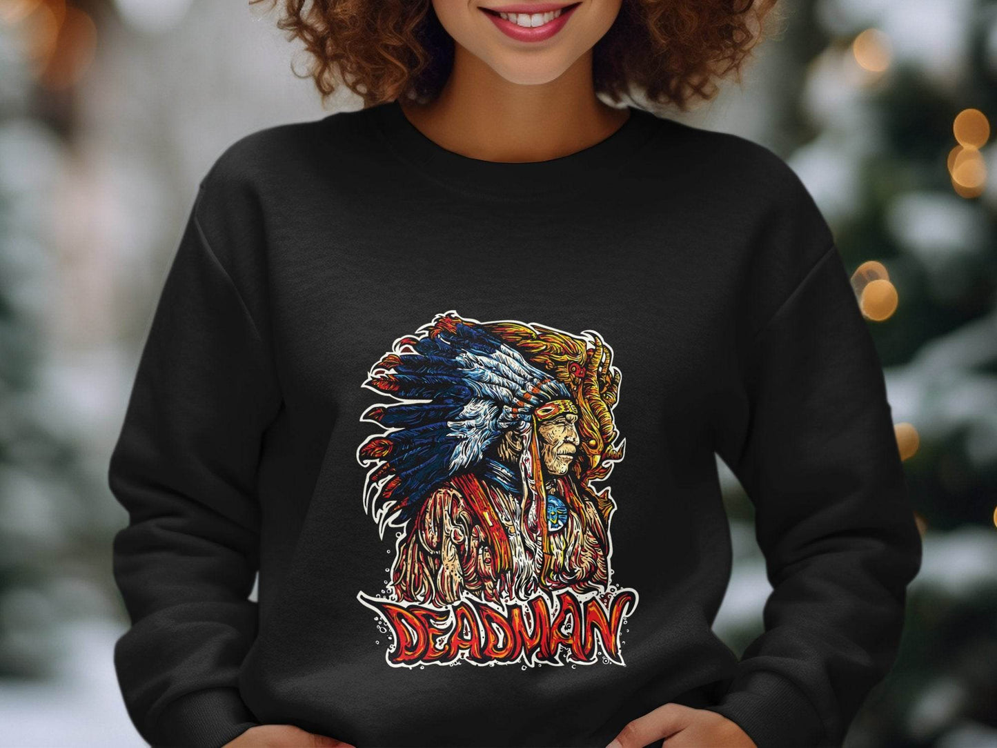 Deadman Portrait with Native American Headdress Sweater - Design & Vybe