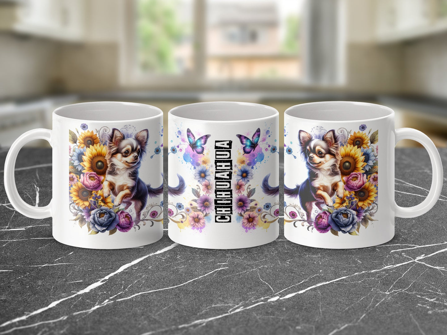 Cute Chihuahua Floral Butterfly Ceramic Mug product