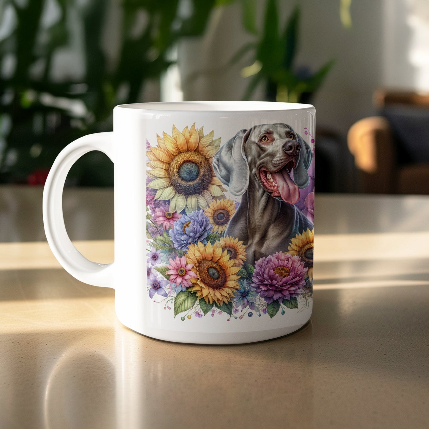 Colorful Dog with Sunflowers and Flowers Mug product