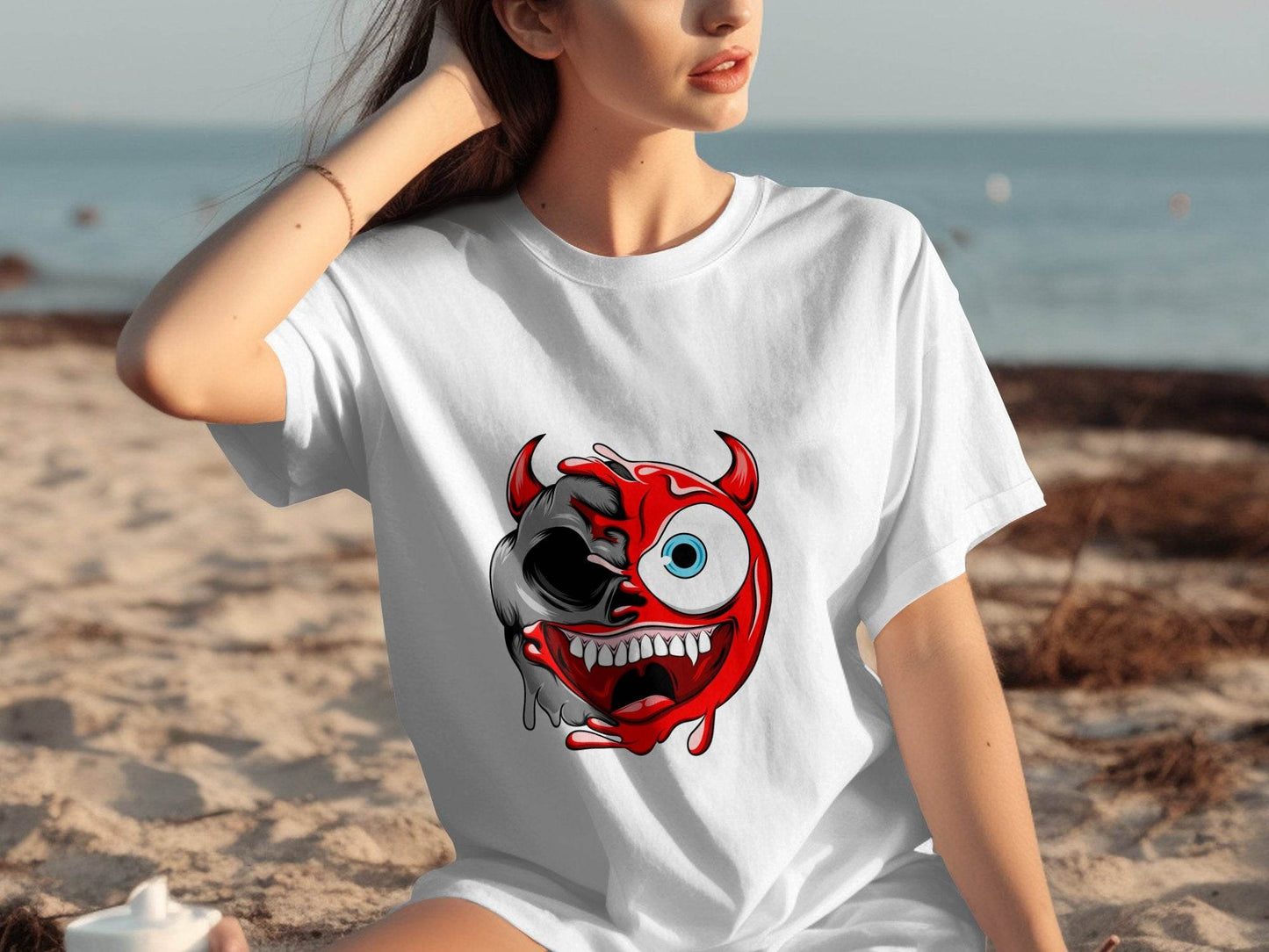 Half Skull Half Devil Smiling Face Design Art T-Shirt - Design & Vybe