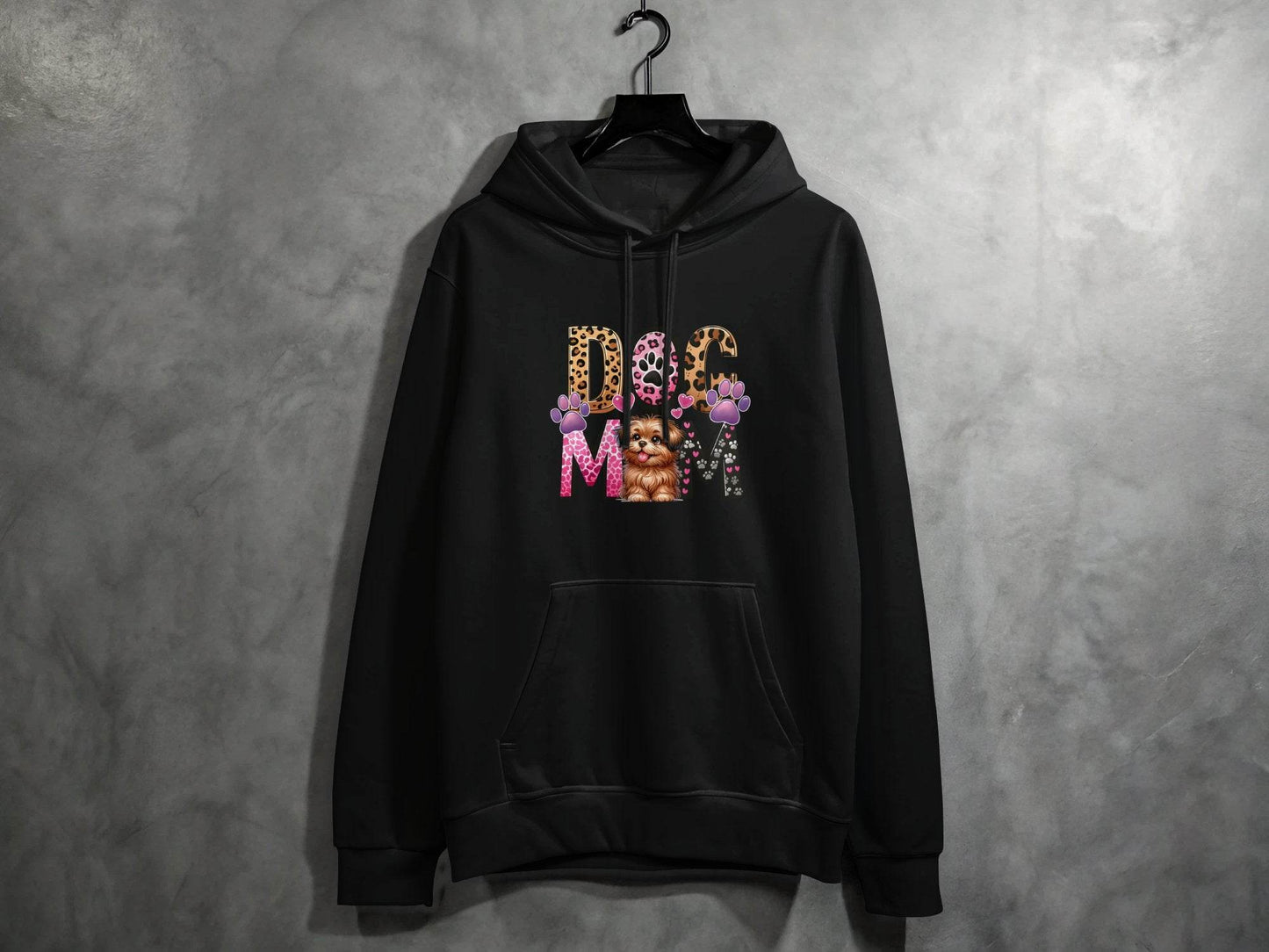 Dog Mom Cute Puppy Hearts Animal Print Design Graphic Hoodie - Design & Vybe