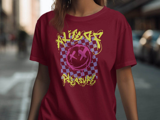 Grunge Smiley Checkered Dead Smile Graphic with Graffiti T-shirt - Design & Vybe