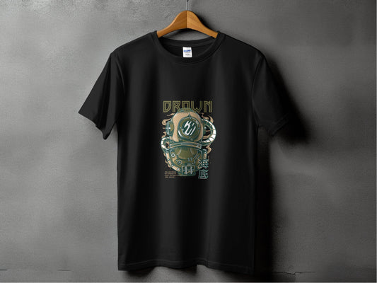 Retro Diving Helmet with DROWN Graphic Cool T-Shirt - Design & Vybe