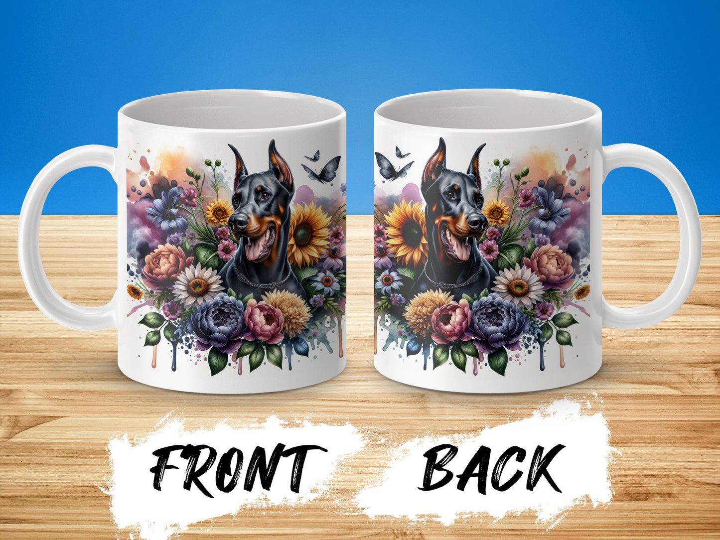Beautiful Floral Design with Dog Illustration Mug product