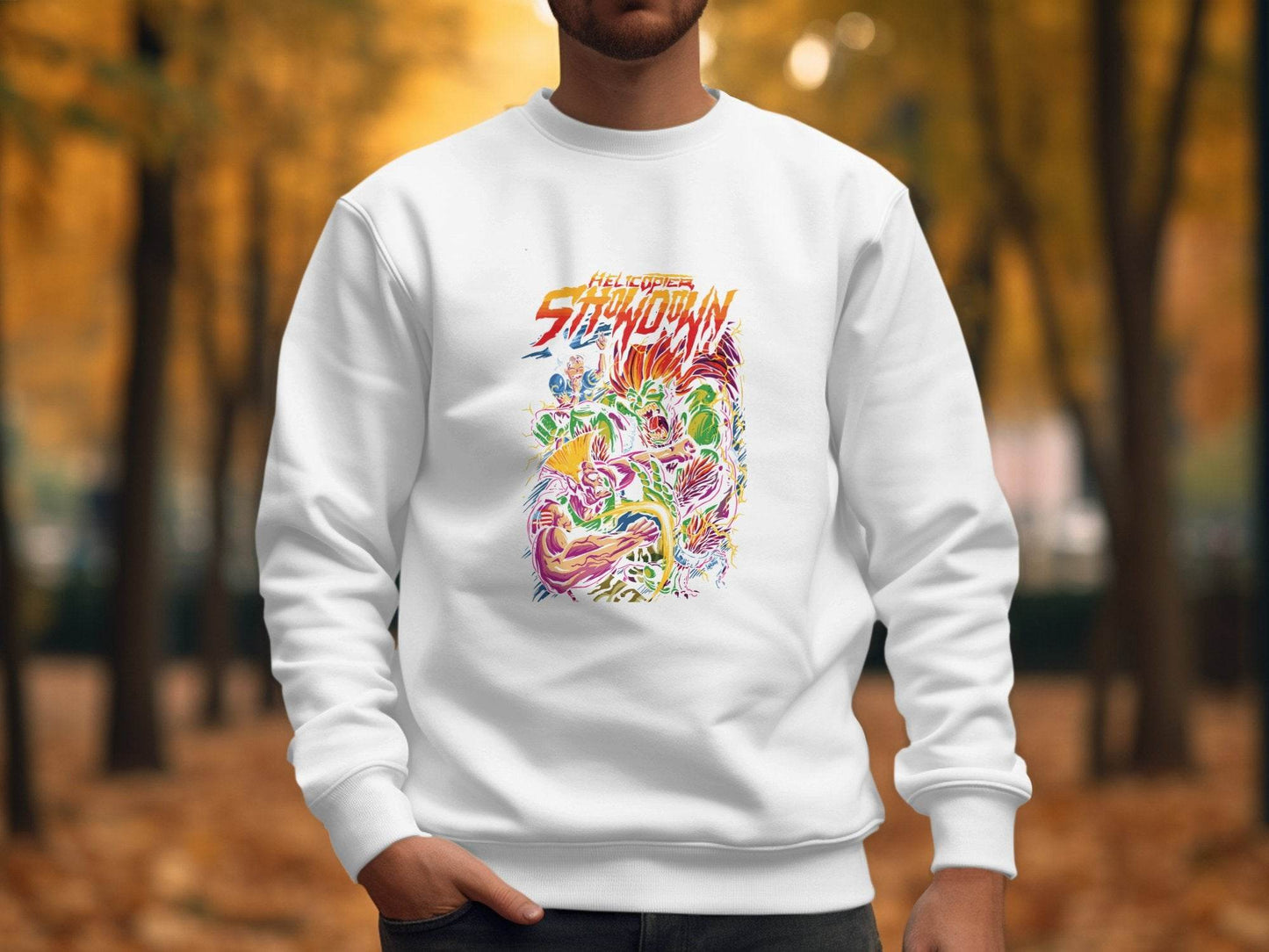 Helicopter Showdown Illustration Graphic Print Style Sweater - Design & Vybe