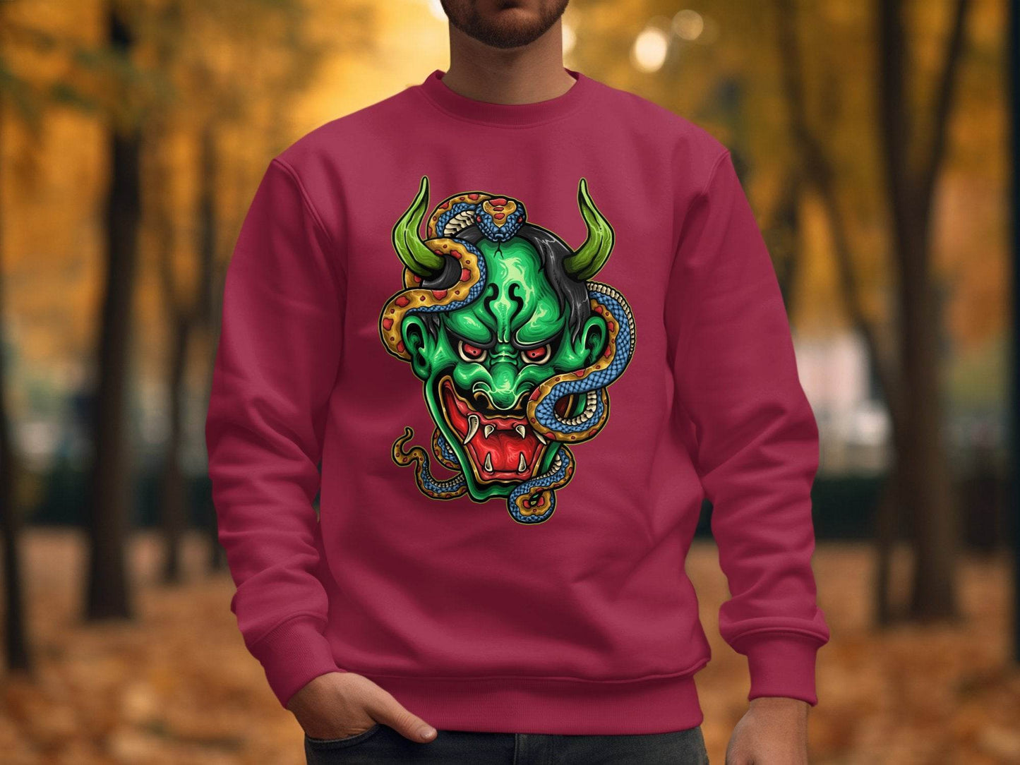 Bizarre Demon Face with Snake Design Horror Sweater - Design & Vybe