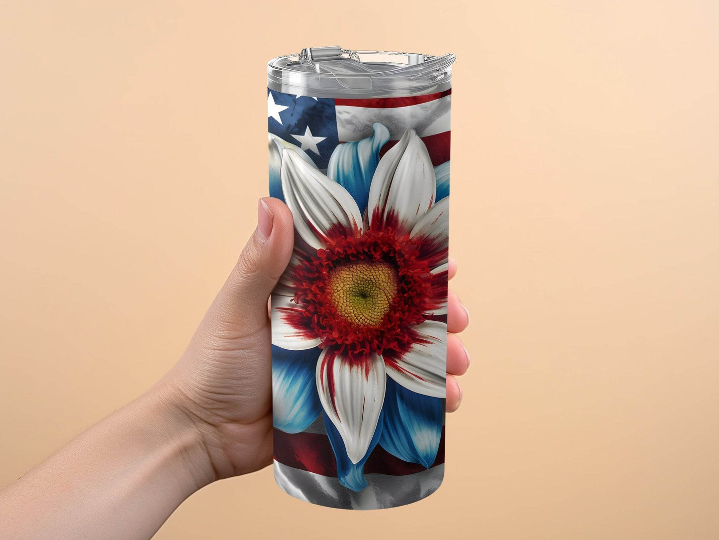 Flower Against the Flag Patriotic USA Flag Floral Design Tumbler - Design & Vybe