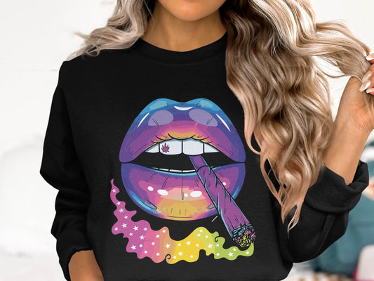 Colorful Lips Smoking Weed Design Sweater - Design & Vybe