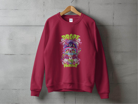 Drop Herout with Helmet and Skull Graphic Print Sweater - Design & Vybe