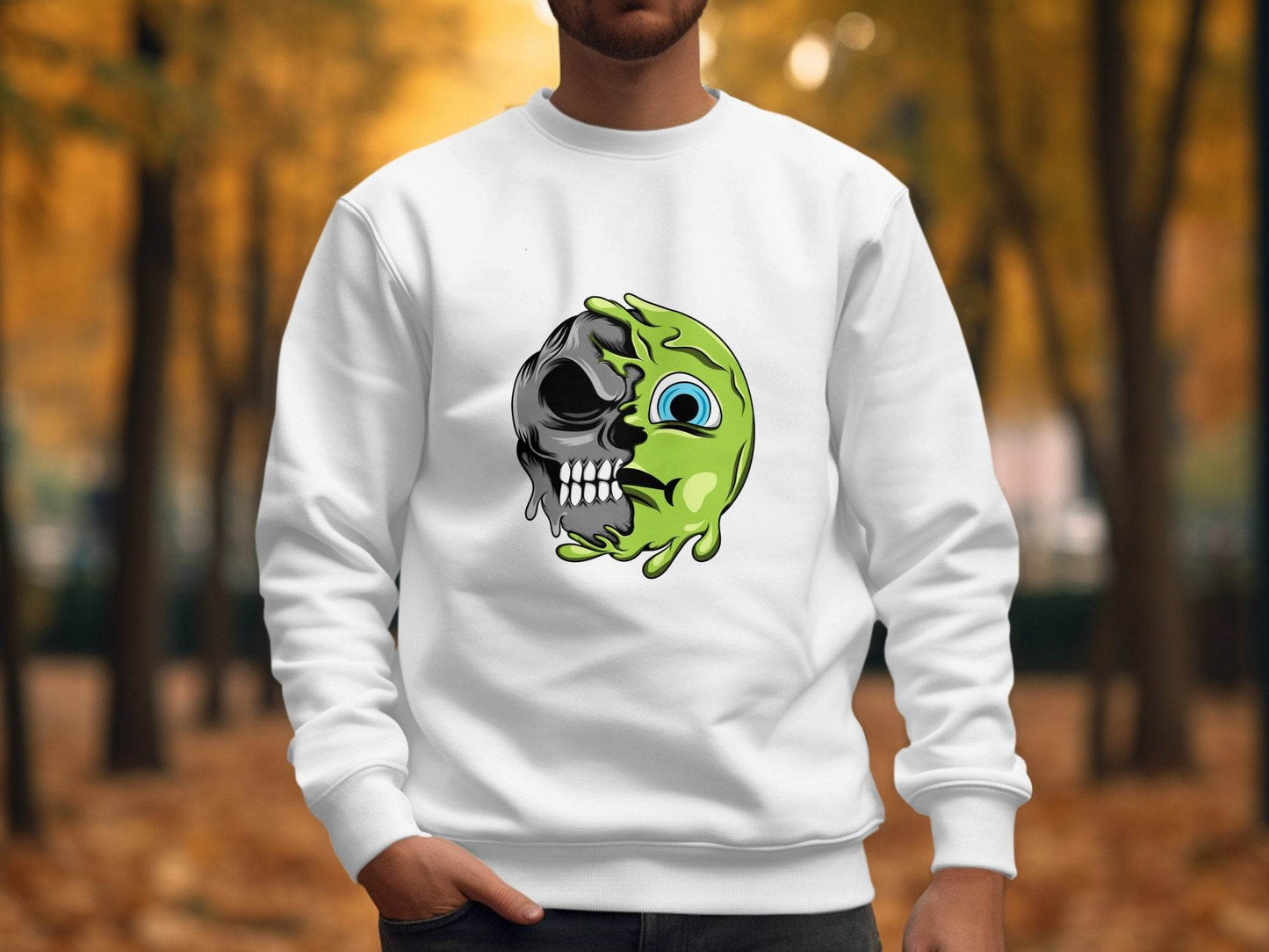 Half Skull Half Slime Design For All New Sweater - Design & Vybe