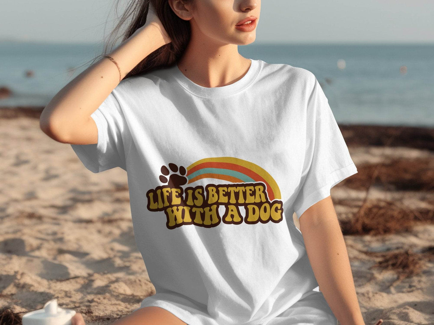 Life is Better With a Dog Colorful Text Rainbow T-Shirt - Design & Vybe