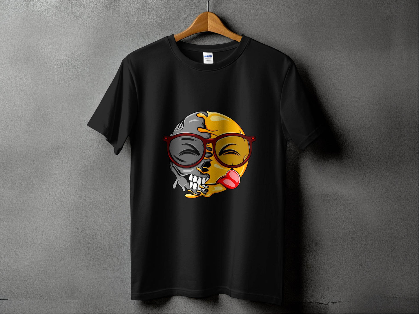 Creative Split Face Design with Bold Red Sunglasses Smiley T-Shirt - Design & Vybe