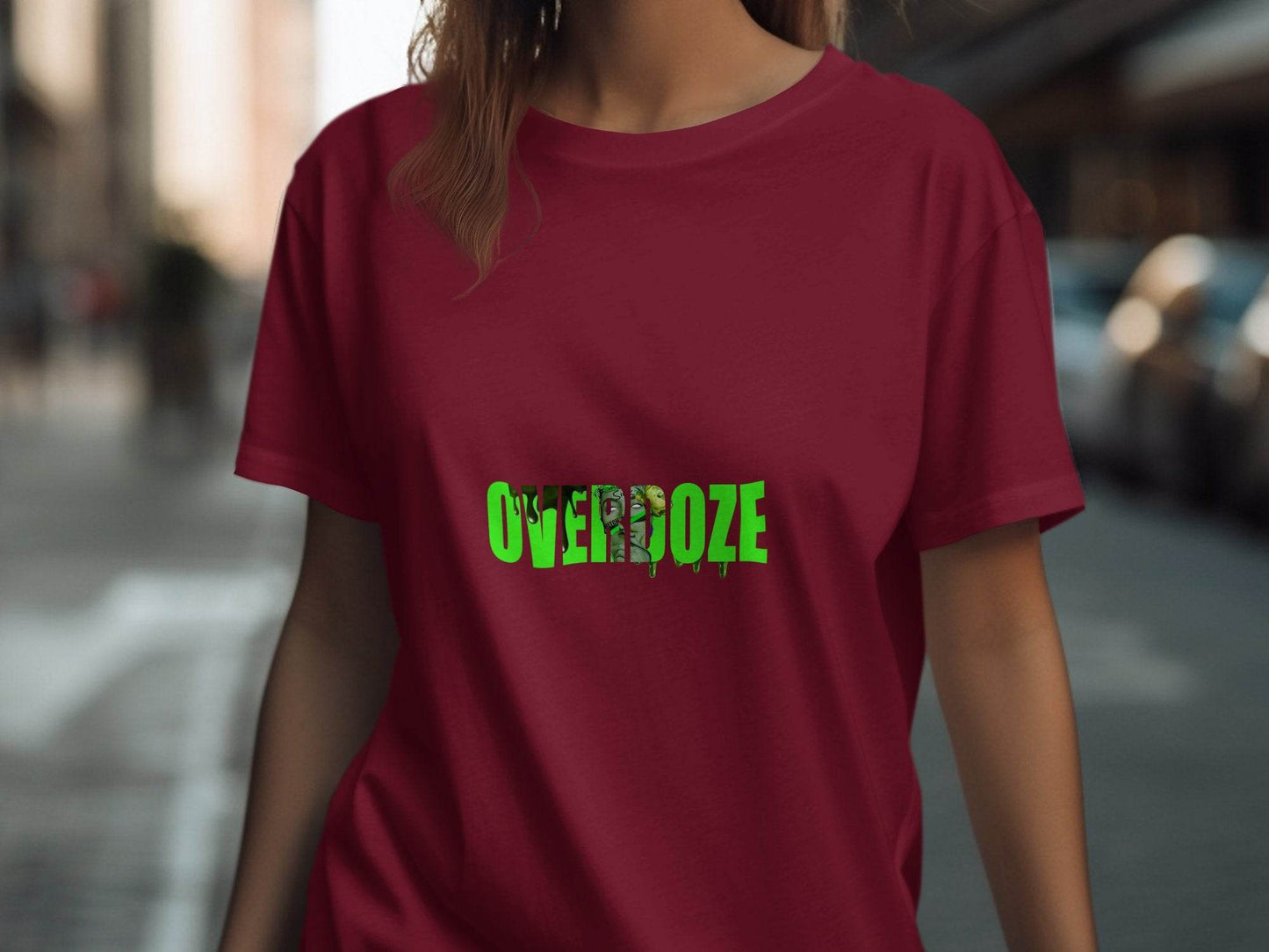 Overdoze Neon Green With Face Graphic Trendy Image T-Shirt - Design & Vybe