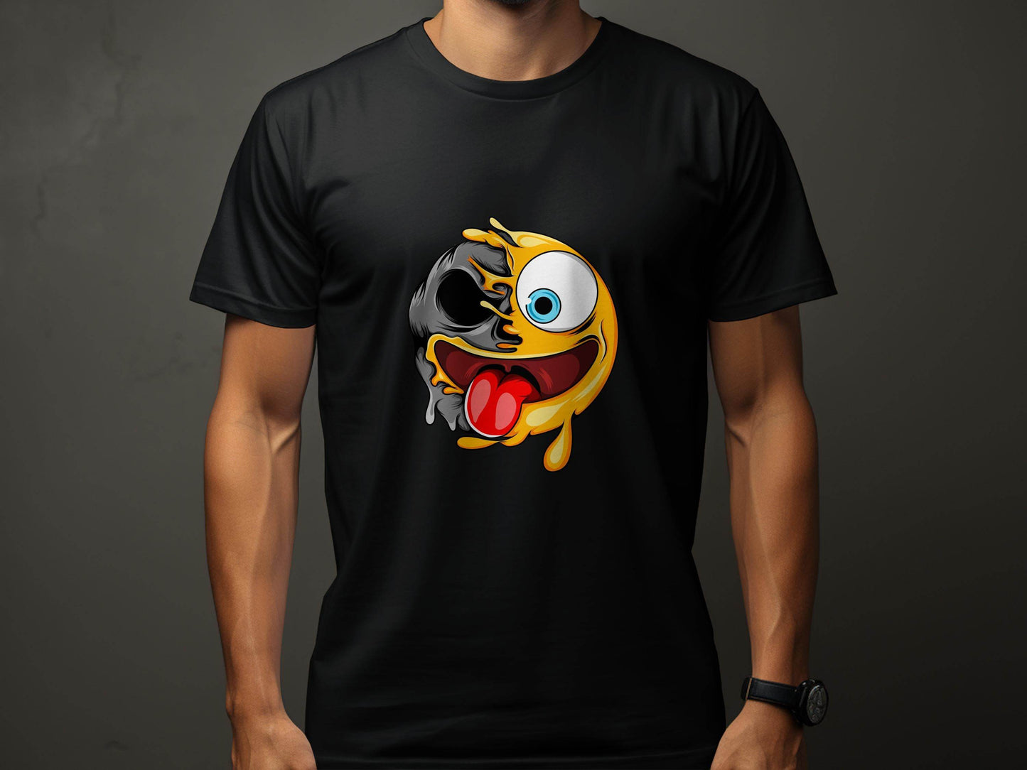 Skull And Emoji Face Combination Funky Design T-Shirt - Design & Vybe