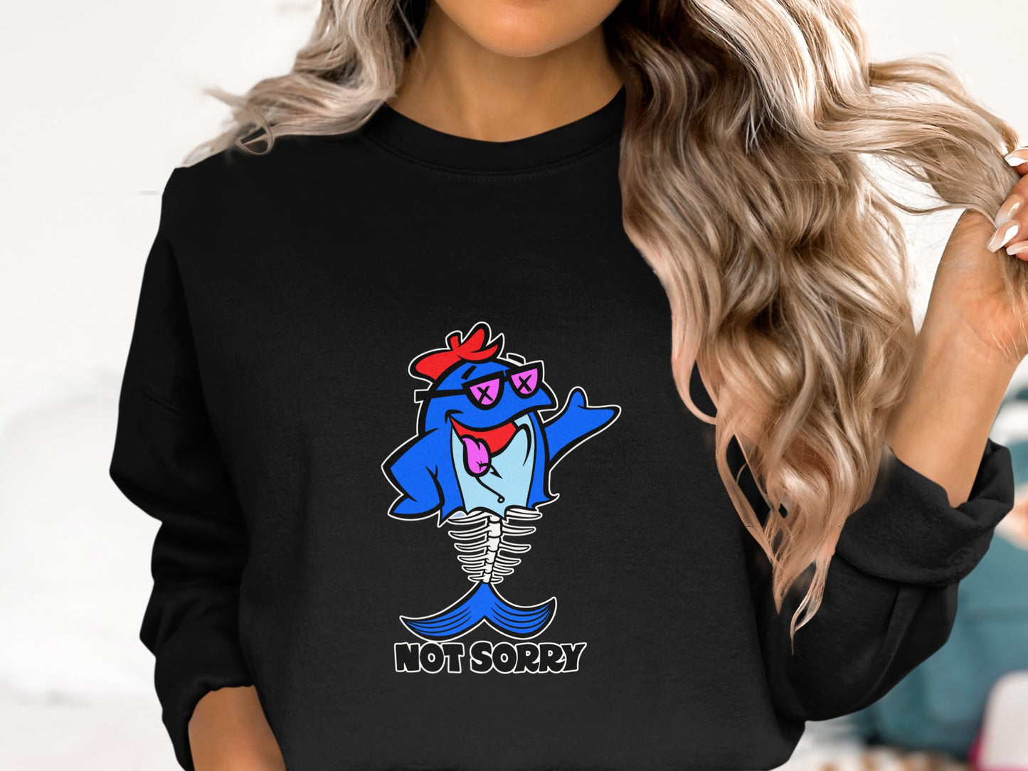 Not Sorry Cute Cartoon Fish Graphic Sweatshirt product