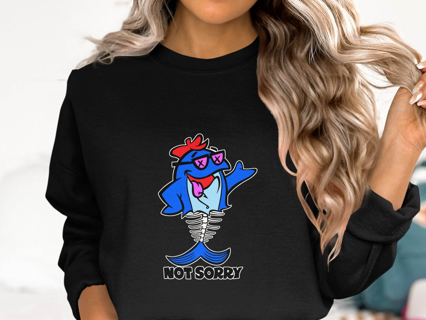 Funny Not Sorry Fish Style Skeleton With Sunglasses Sweater - Design & Vybe