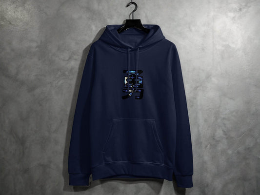 Japanese Symbol Courage Blue Flame Skull Graphic Hoodie - Design & Vybe