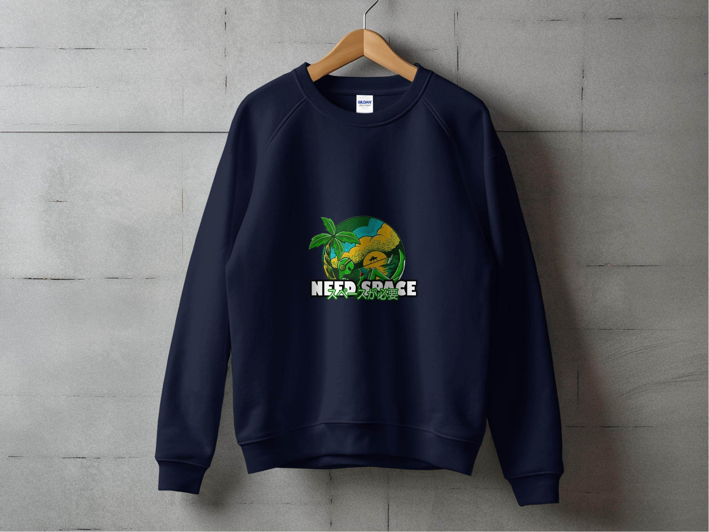 Need Space with Lazy Alien Japanese Text Graphic Sweater - Design & Vybe