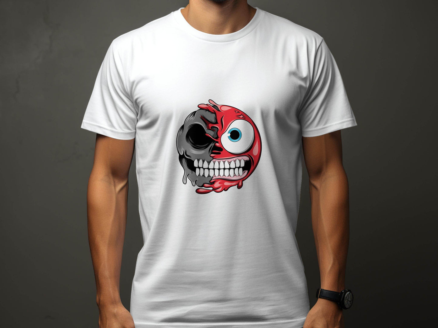 Half Skull And Cartoon Face Fun Graphic Design T-Shirt - Design & Vybe