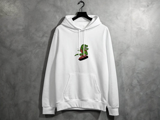 Dinosaur On a Snowboard Cartoon Graphic Style Hoodie - Design & Vybe