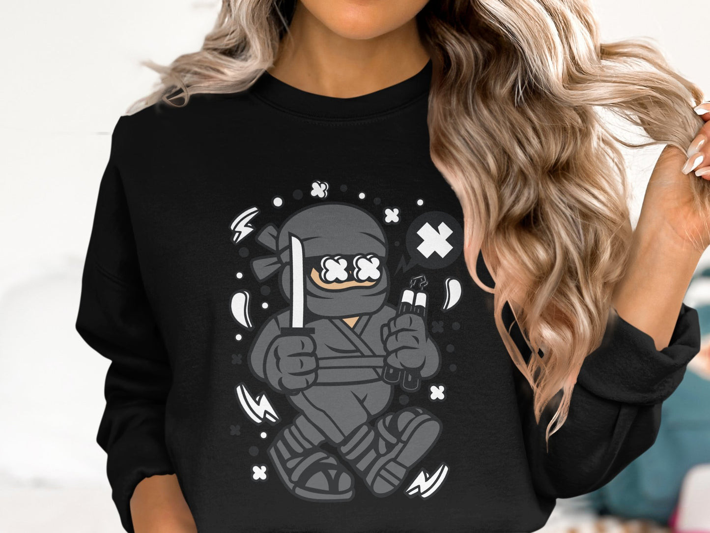 Adorable Cartoon Ninja Character Printed Sweatshirt product type