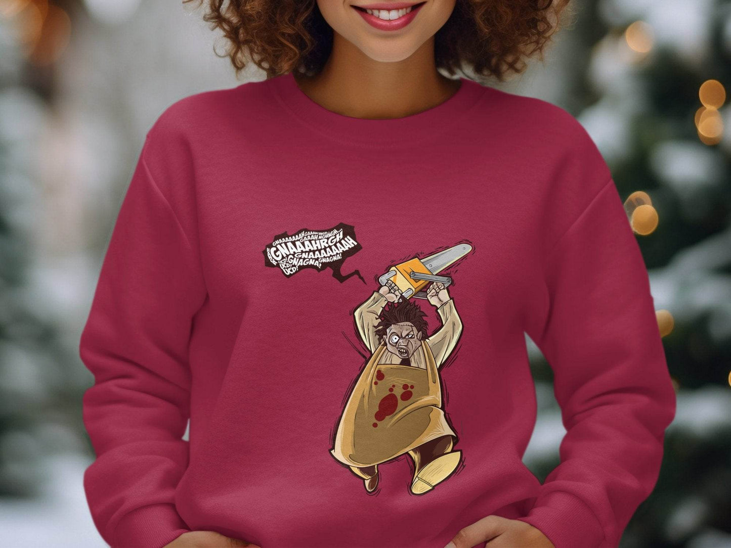 Horror Movie Villain with Chainsaw Illustration Sweater - Design & Vybe