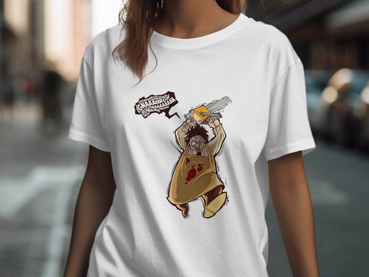 Horror Movie Villain with Chainsaw Illustration T-Shirt - Design & Vybe