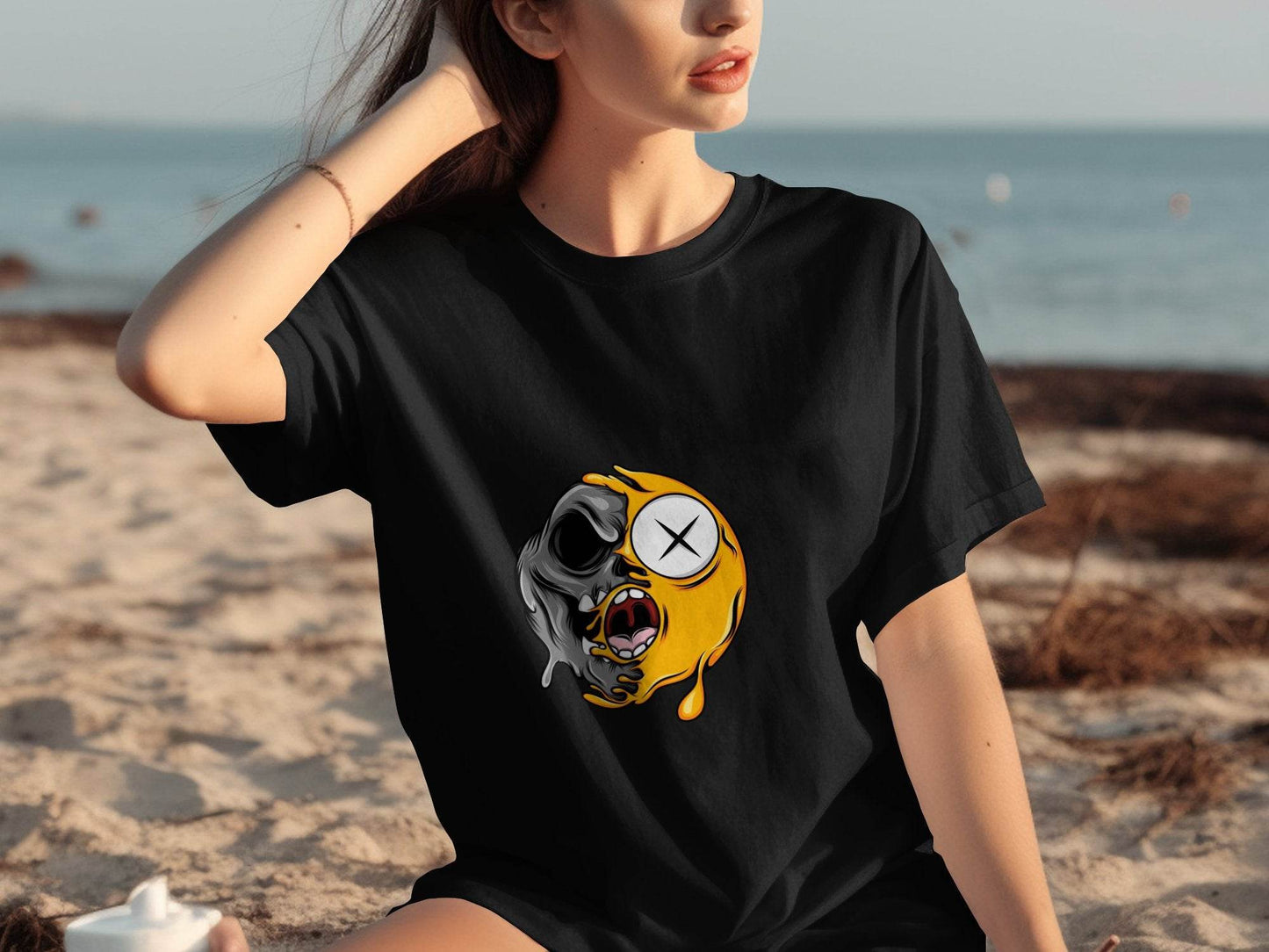 Melting Emoji into Skull Design Cool Graphic T-Shirt - Design & Vybe