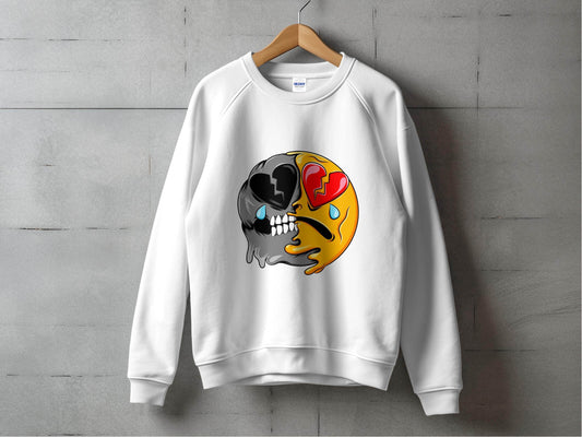 Dual Emotions Skull And Hearts Smiley Graphic Sweater - Design & Vybe