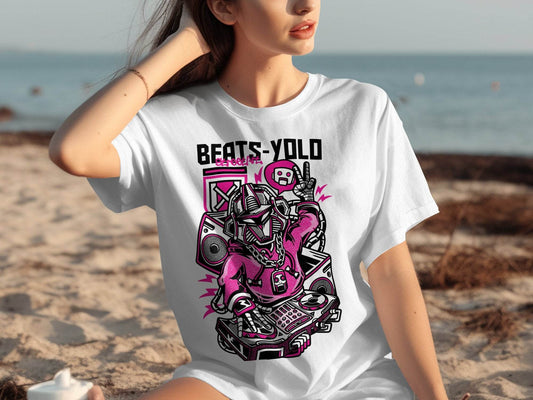 Beats Yolo Street Art Robot DJ Graphic Design T-Shirt - Design & Vybe