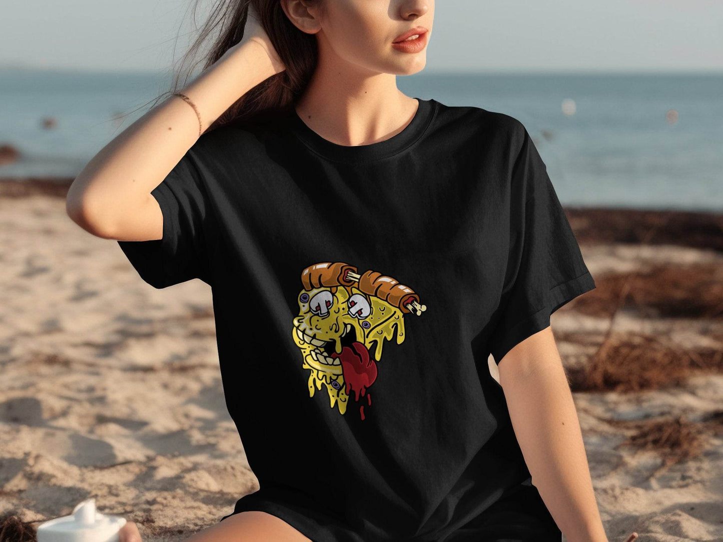 Monstrous Melting Pizza Slice Graphic Design T-Shirt - Design & Vybe