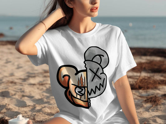 Unique Graphic Half Bear Design Trendy Casual T-Shirt - Design & Vybe