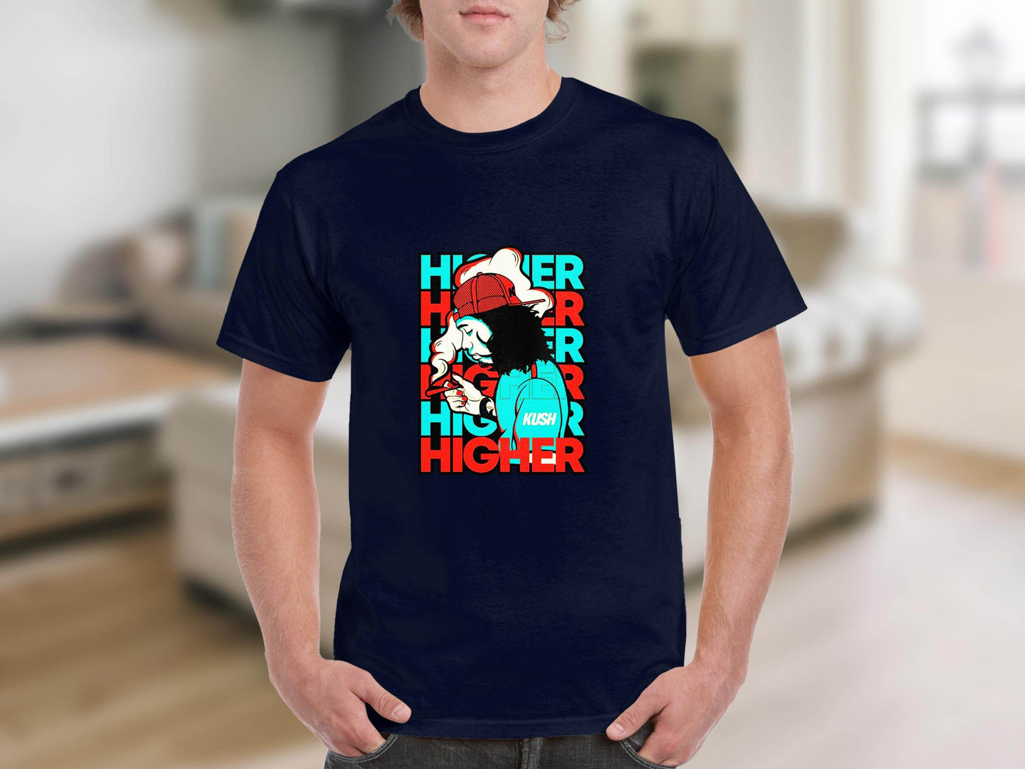 Higher Kush Guy Graphic Novelty Illustration Design T-Shirt - Design & Vybe