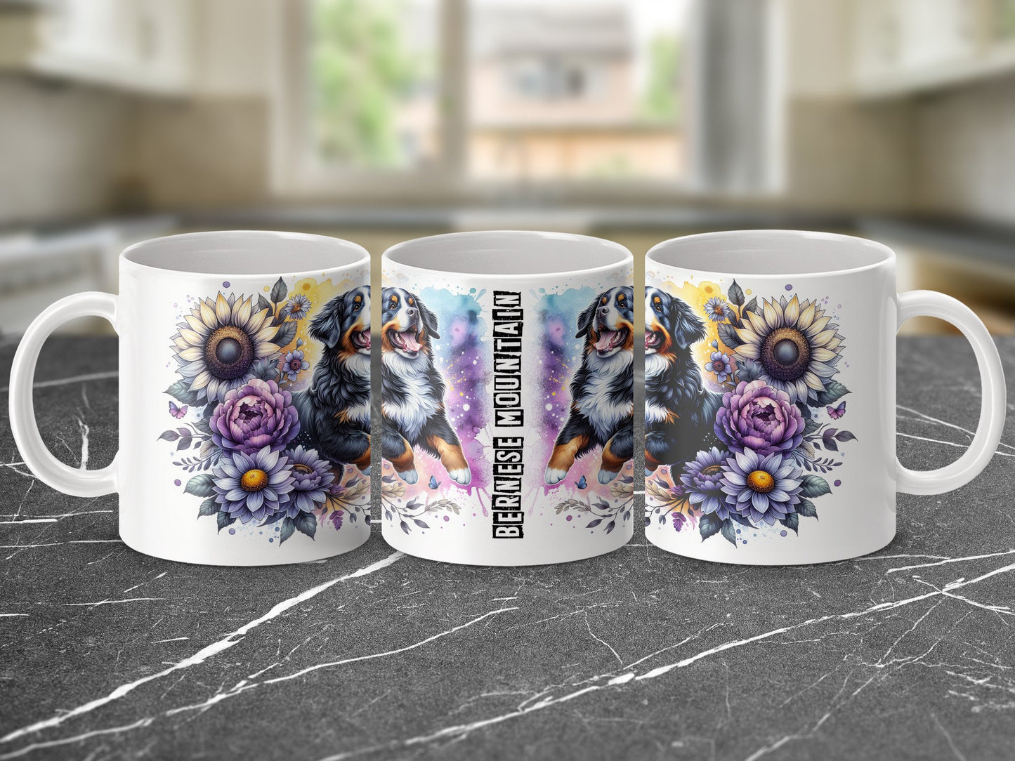 Bernese Mountain Dog Floral Design Coffee Mug product