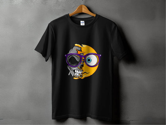 Artistic Skull and Sun Design With Glasses Smiley T-Shirt - Design & Vybe